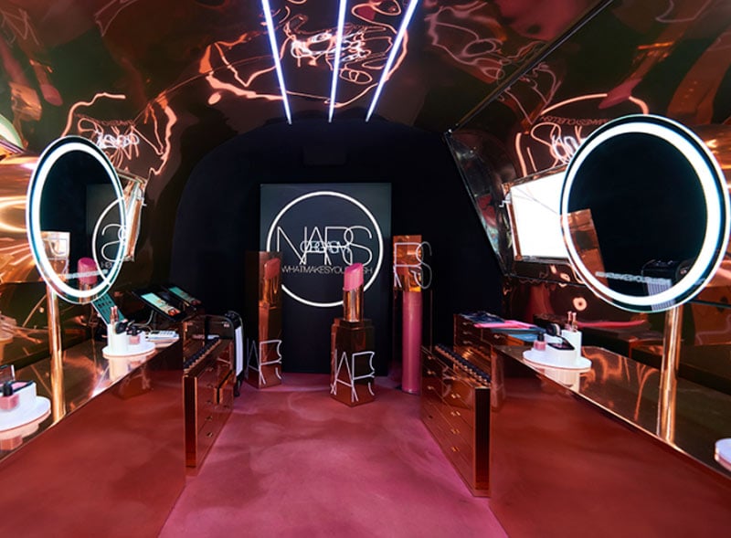 NARS pop-up beauty Airstream with bespoke branded interior
